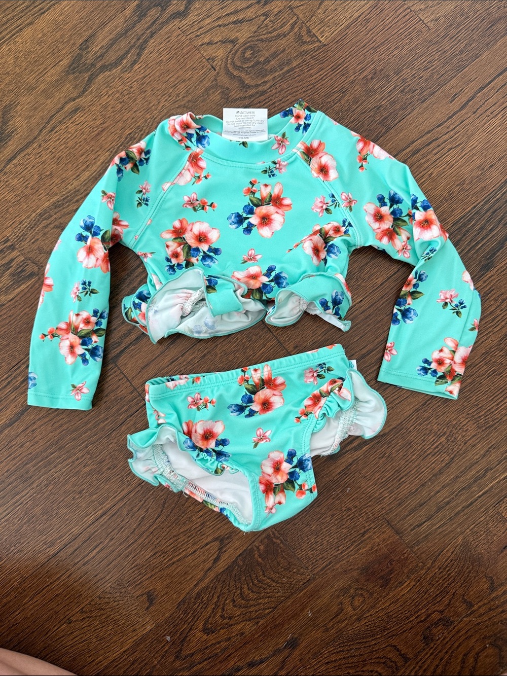 Posh Peanut Aqua Floral Long-Sleeve Bikini Set